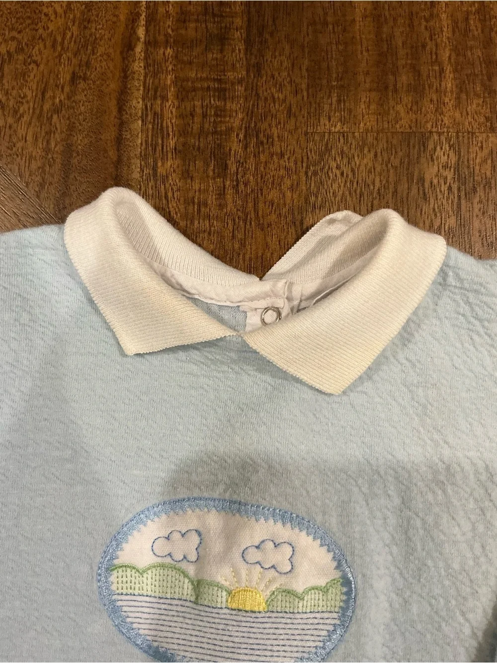 Vintage Baby Dior 12 Months Light Blue Cotton One-Piece Romper